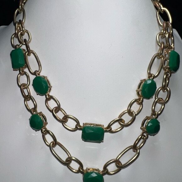 NY Designs Green Stone and Stressed‎ Silver Gold Statement Necklace - Picture 1 of 6